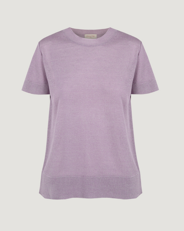 Camiseta de punto lino y seda lila