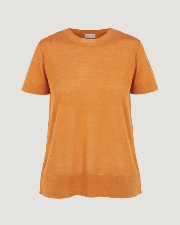 Camiseta de punto lino y seda mandarina